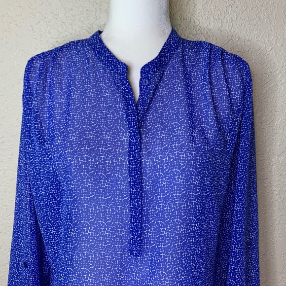ana Blue White Print Sheer Long Sleeve Top Women's Size L Casu… - Picture 3 of 10